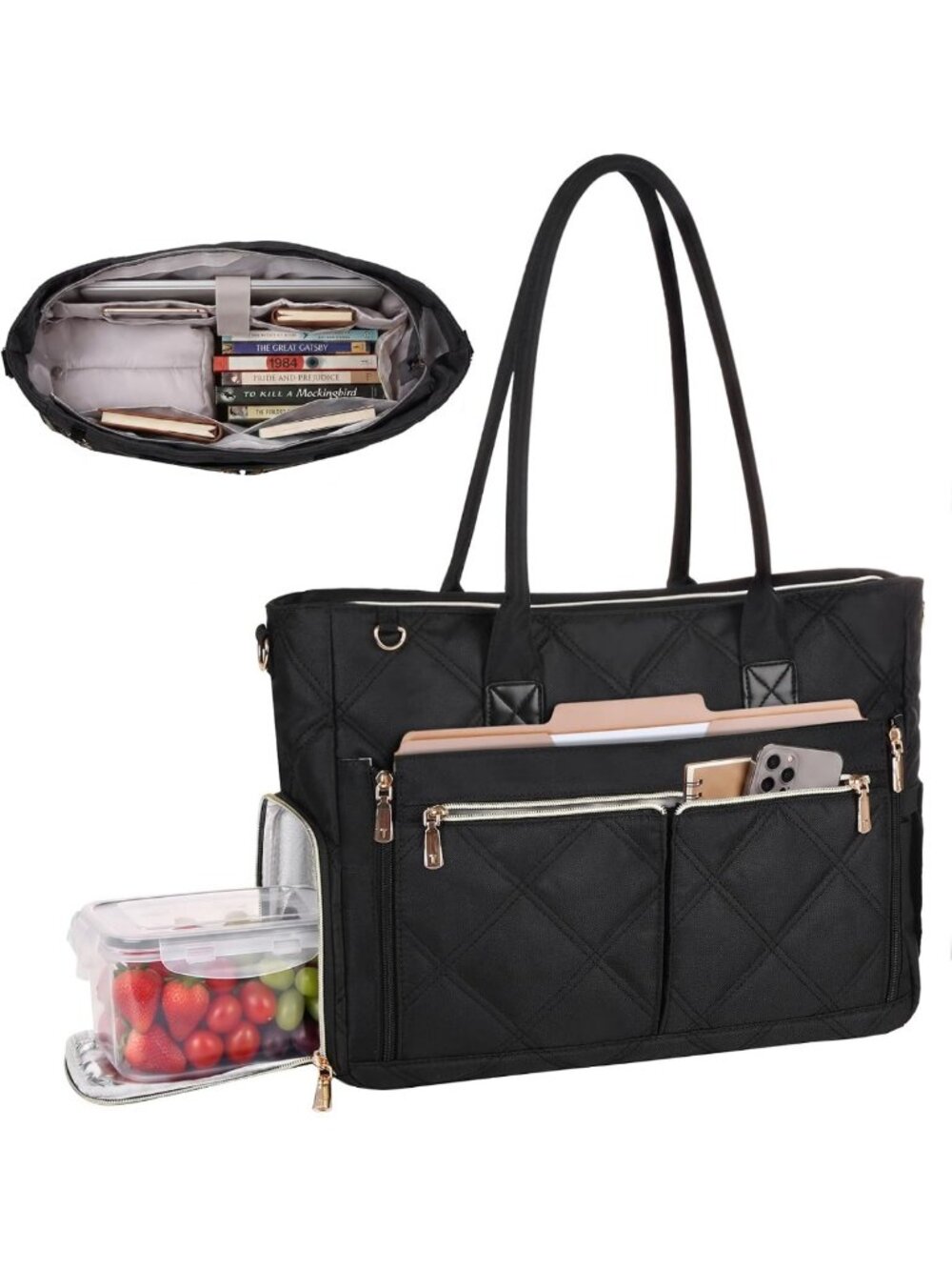 Stylish Teacher Tote Bag with Lunch Compartment & 15.6" Laptop Sleeve for Women